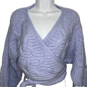 ZARA Wrap Cable Knit Chunky Cardigan Blue Women's Medium NWT BLOGGER FAVORITE